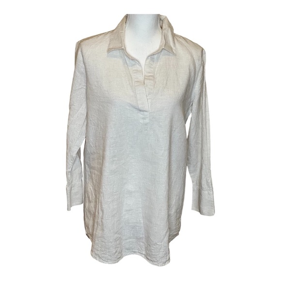 Vineyard Vines striped cream and white linen blend tunic women’s size Medium - Picture 1 of 11